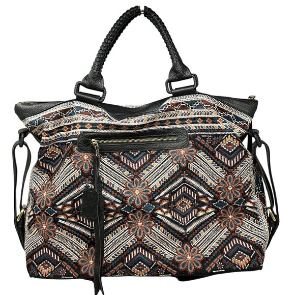 Johnny Was Handbags - Johnny Was Workshop Molly Jo Tote Weekender Bag Black Floral Embroidery Leather